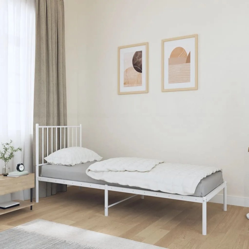 Estrutura de cama com cabeceira 75x190 cm metal branco