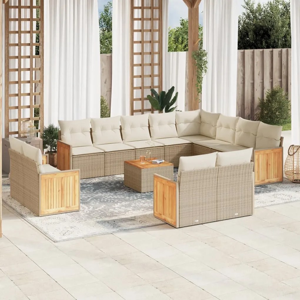 13 pcs conjunto de sofás p/ jardim com almofadões vime PE bege