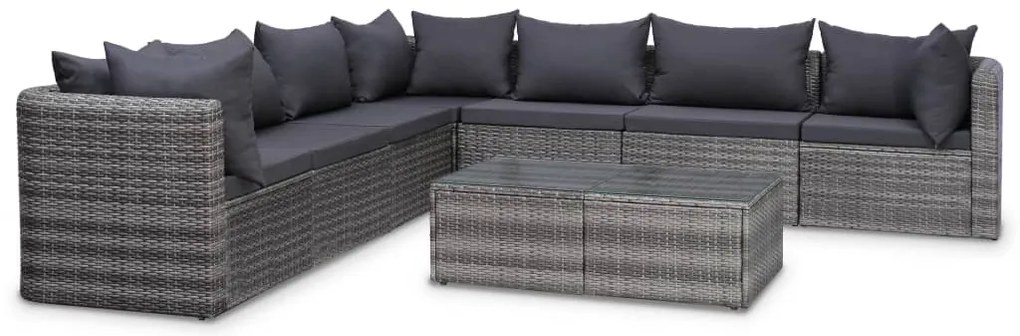 10 pcs conjunto lounge de jardim c/ almofadões vime PE cinzento