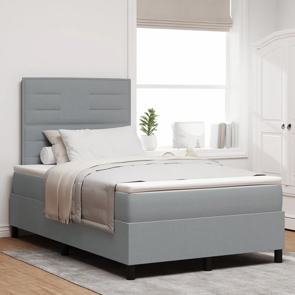 Cama Box com Colchão Cinza Claro 120x200 cm Tecido