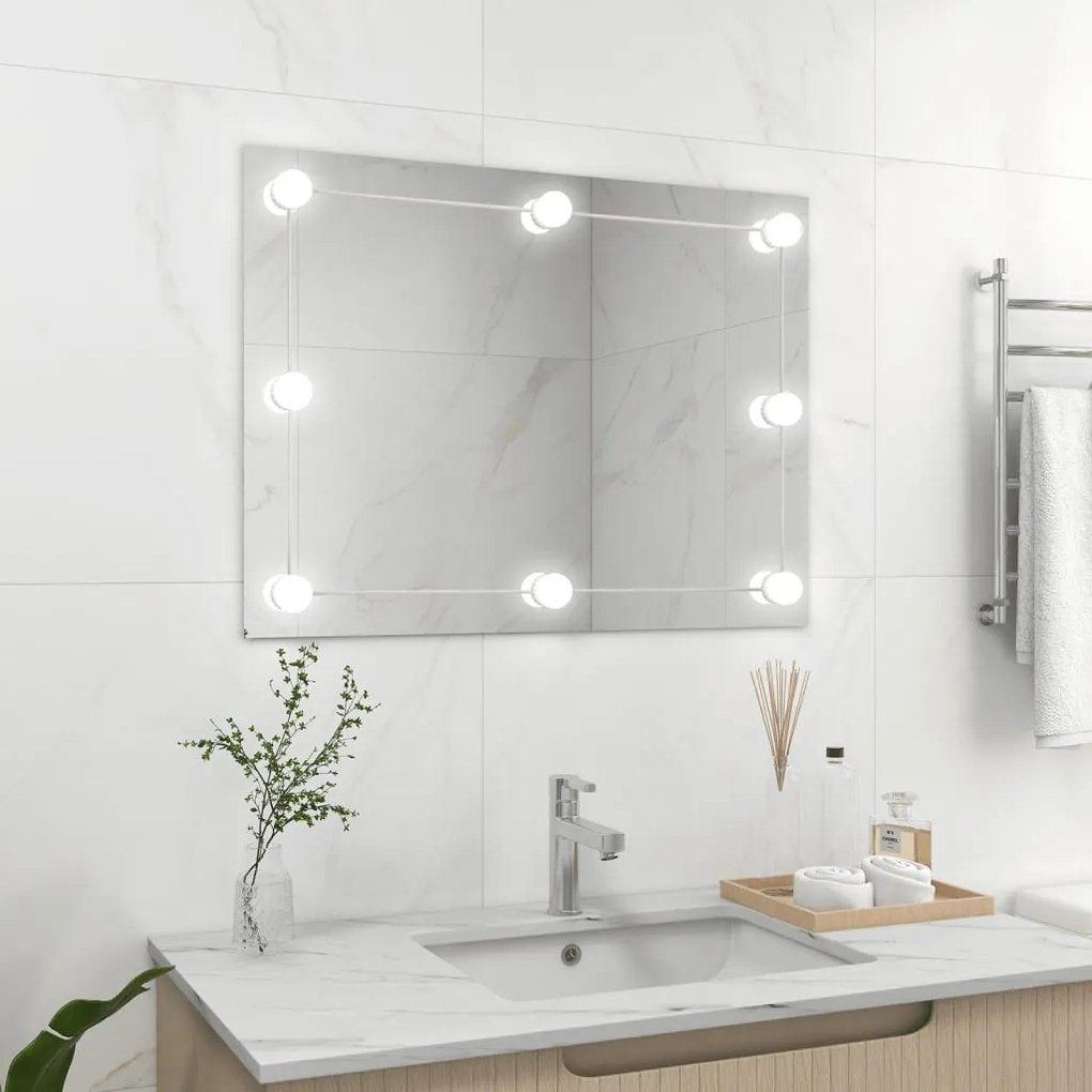 3078644 vidaXL Espelho de parede sem moldura c/ luzes LED vidro retangular
