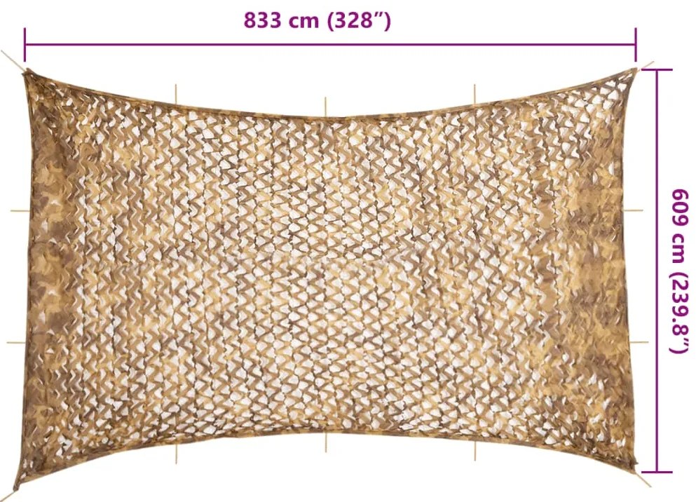 Rede de camuflagem com saco de arrumação 833x609 cm areia