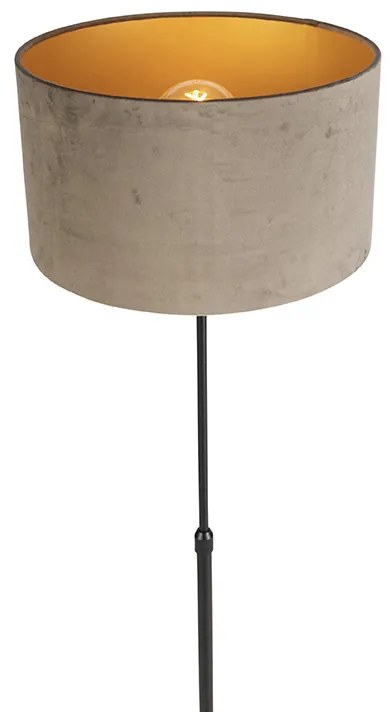Candeeiro de pé preto com cúpula em veludo castanho com dourado 35 cm - Parte Country / Rústico