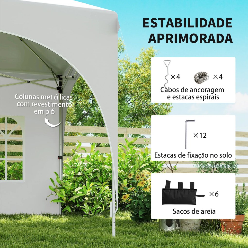 Tenda Dobrável 6x3 m Pop-up com 4 Painéis Removíveis Altura Ajustável e Bolsa de Transporte Branco
