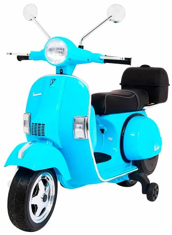 Vespa elétrica para Crianças 12V Scooter, Rodas Espuma EVA assento couro ecológico Azul