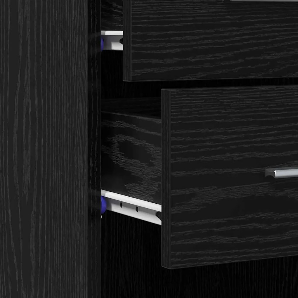 Highboard Preto Carvalho 30x42,5x185 cm Madeira de engenharia