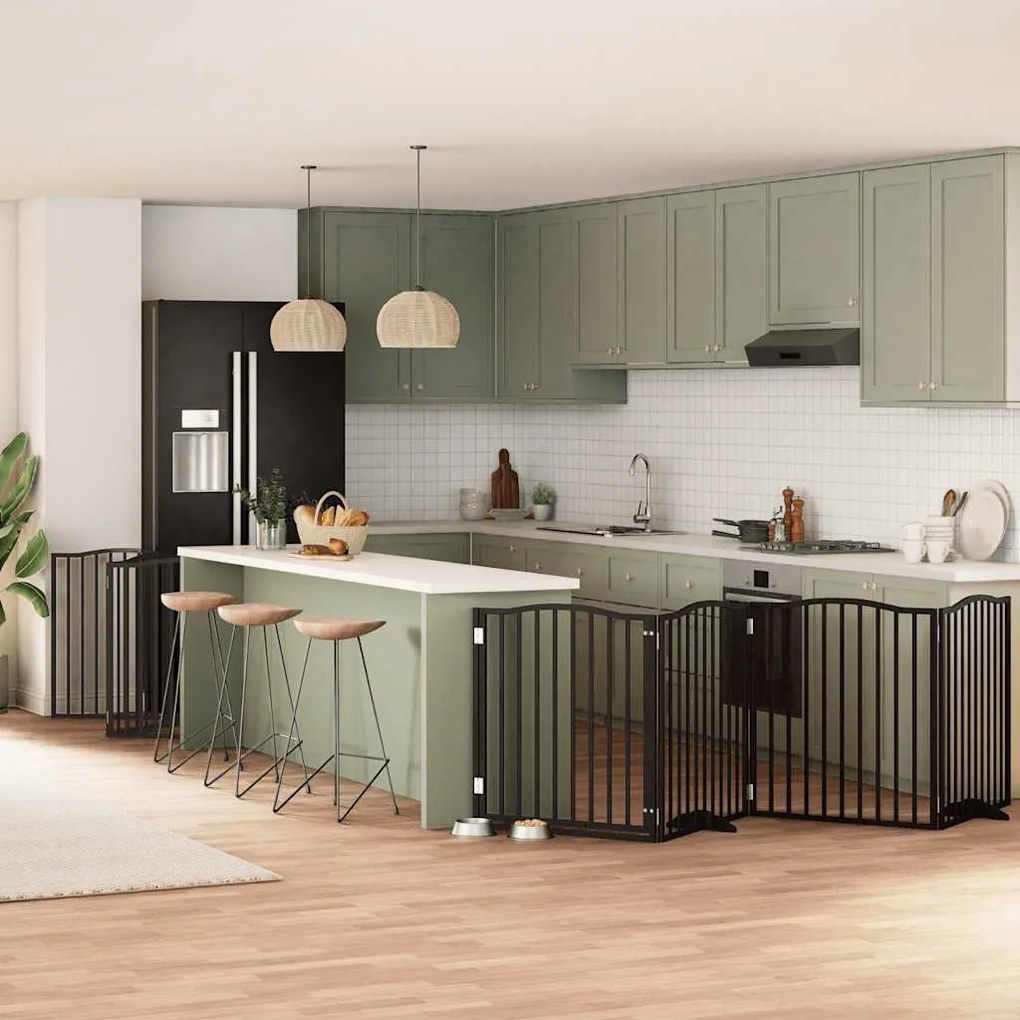 vidaXL Portão p/ cães com porta dobrável 10 painéis 800 cm álamo preto