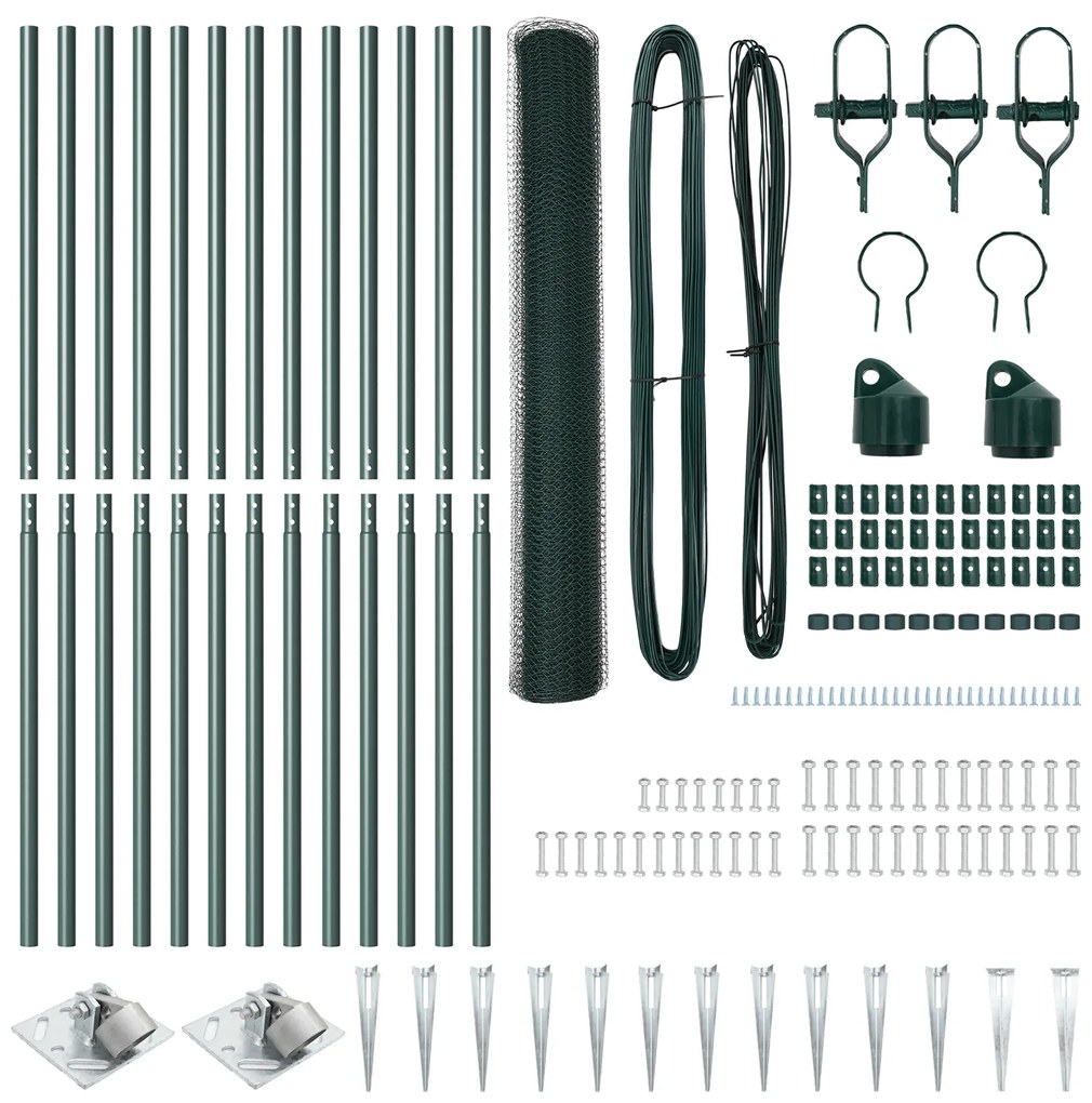 Conjunto de Cercas Conjunto de 2 Verde Aço, PVC 25 x 1,2 m