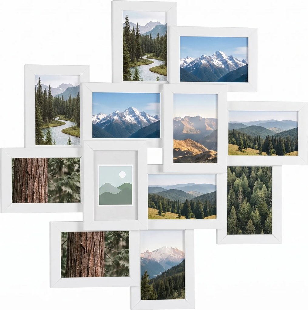 Conjunto 12 molduras para fotografias de 10 x 15 cm, colagem de fotografias branco