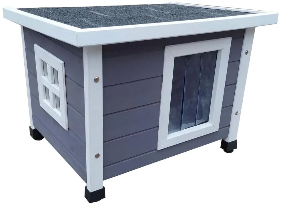 Casa p/ gatos de exterior XL 68,5x54x51,5cm madeira cinza/branco