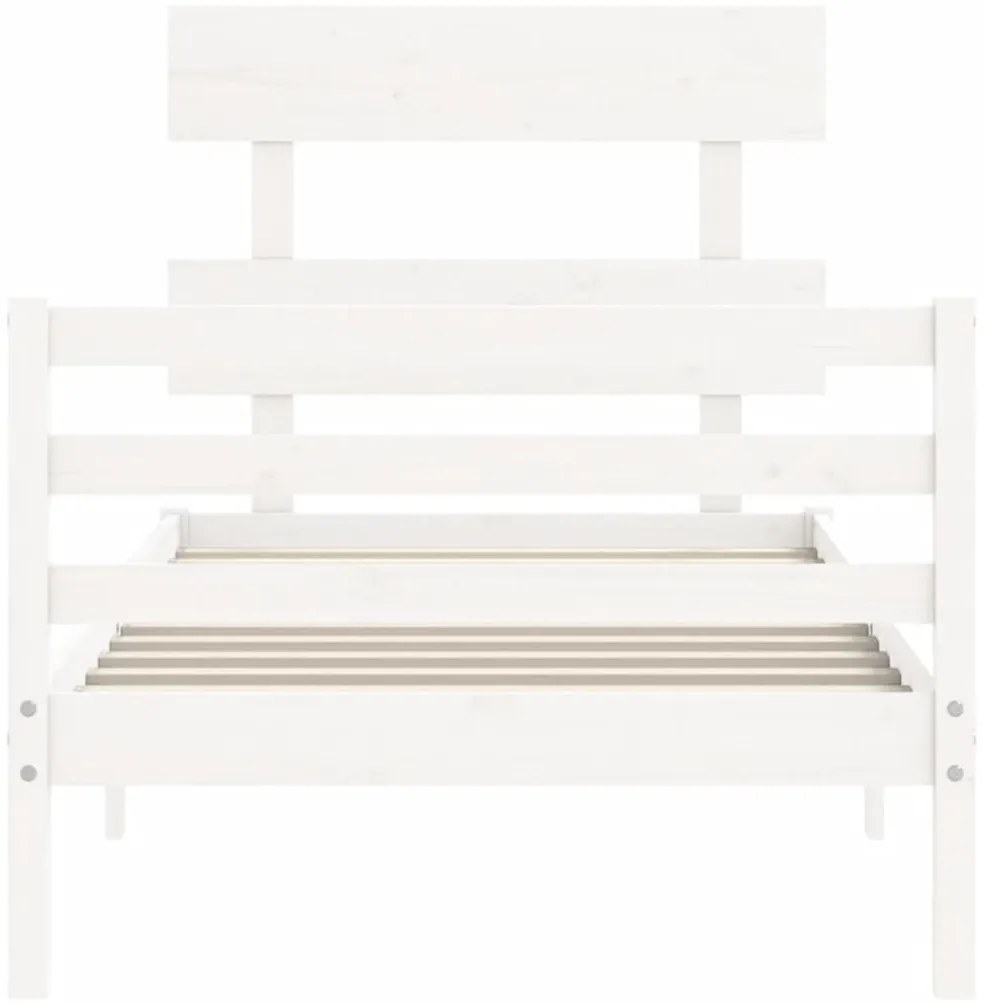 Estrutura cama de solteiro c/ cabeceira madeira maciça branco