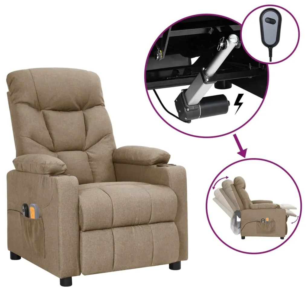 vidaXL Poltrona de massagens elétrica reclinável tecido cinza-acast.
