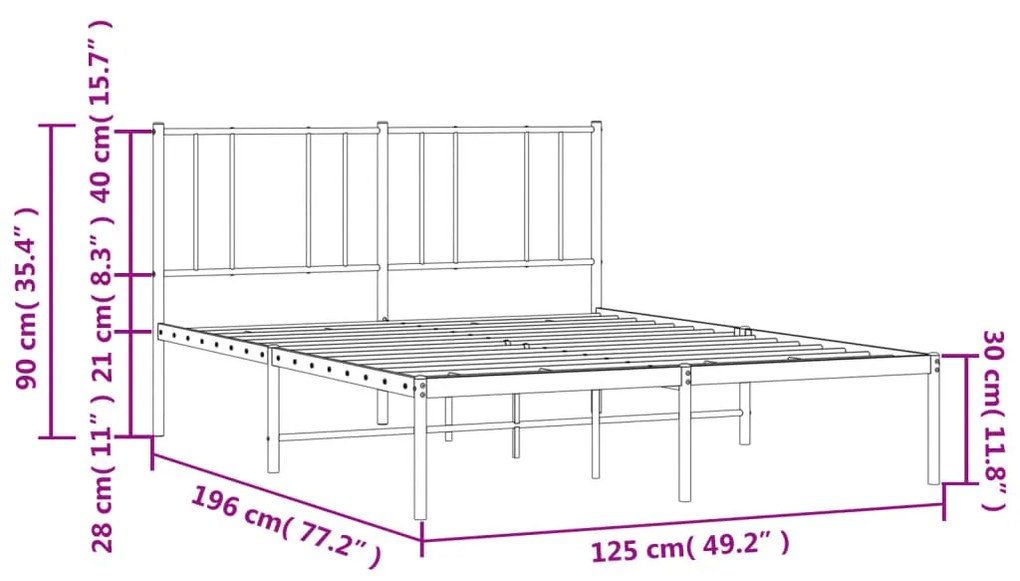Estrutura de cama com cabeceira 120x190 cm metal branco