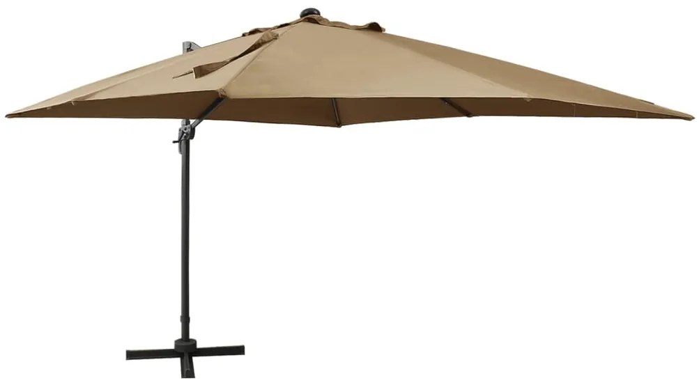 vidaXL Guarda-sol jardim c/ poste e luzes LED 300 cm cinza-acastanhado