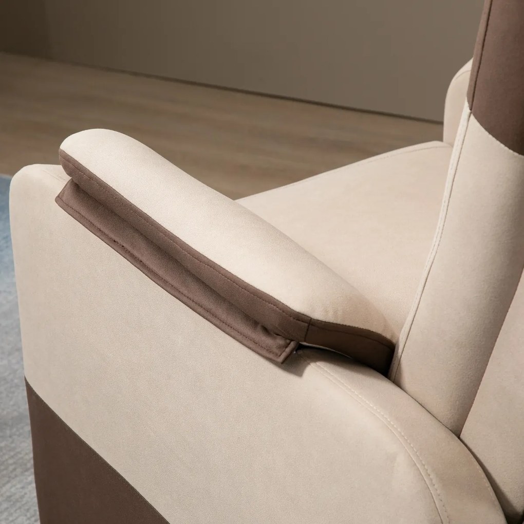 HOMCOM Poltrona Relax Reclinável até 145° Estofada em Poliéster com Apoio para os Pés Retrátil Carga Máxima 120kg para Sala de Estar Escritório Dormitório 75x89x105cm Marrom e Bege