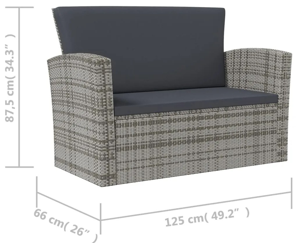 8 pcs conjunto lounge de jardim c/ almofadões vime PE cinzento