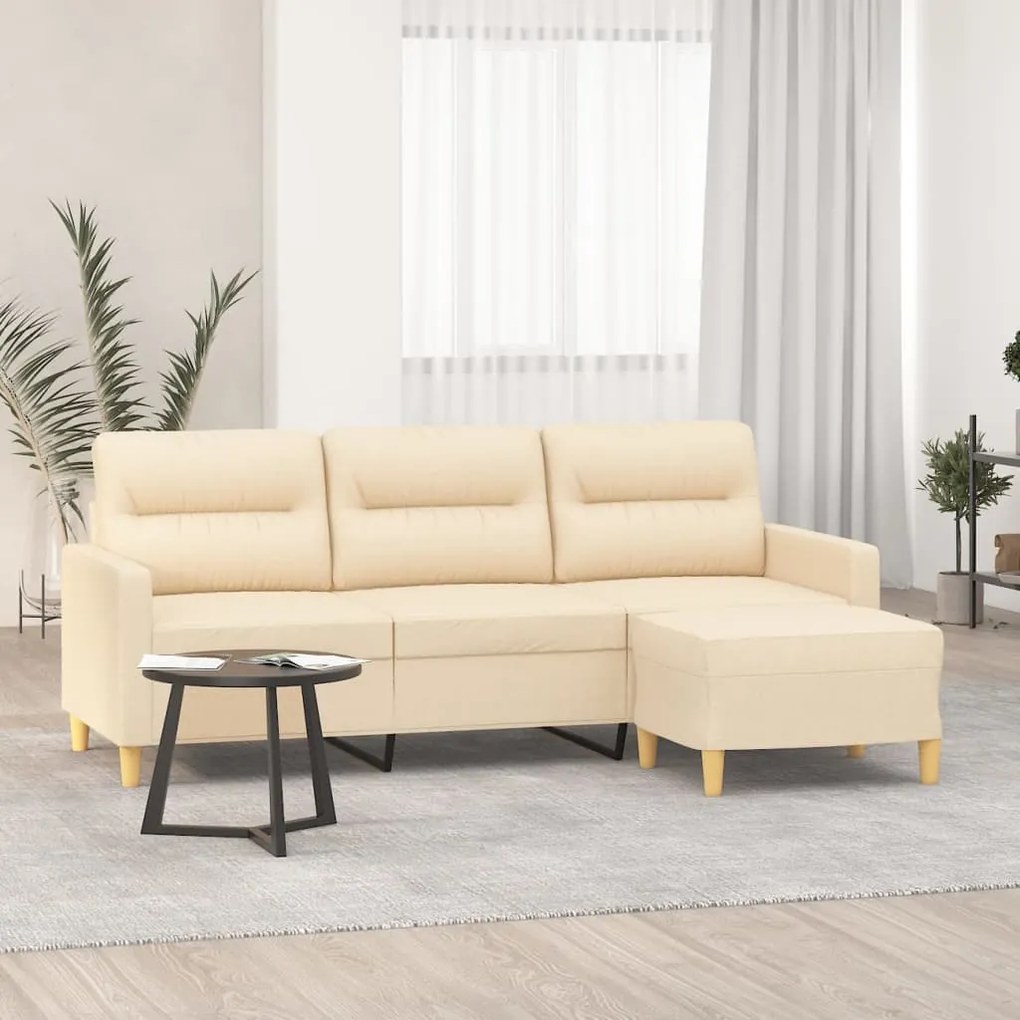 3153423 vidaXL Sofá de 3 lugares com apoio de pés 180 cm tecido cor creme