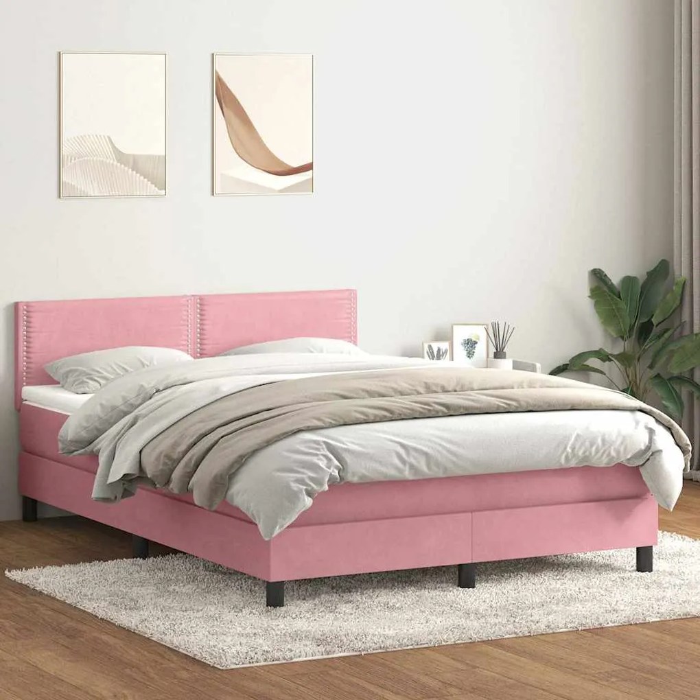 vidaXL Cama com molas/colchão 160x220 cm veludo rosa