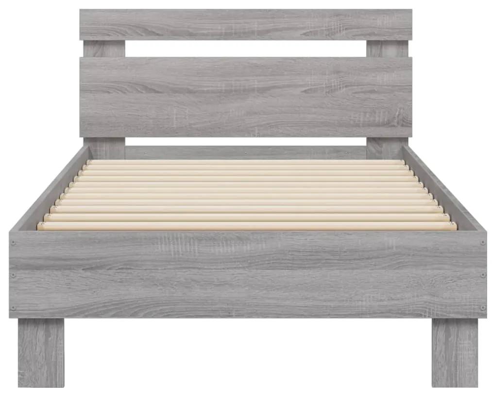 Estrutura de cama c/ cabeceira derivados madeira cinza sonoma