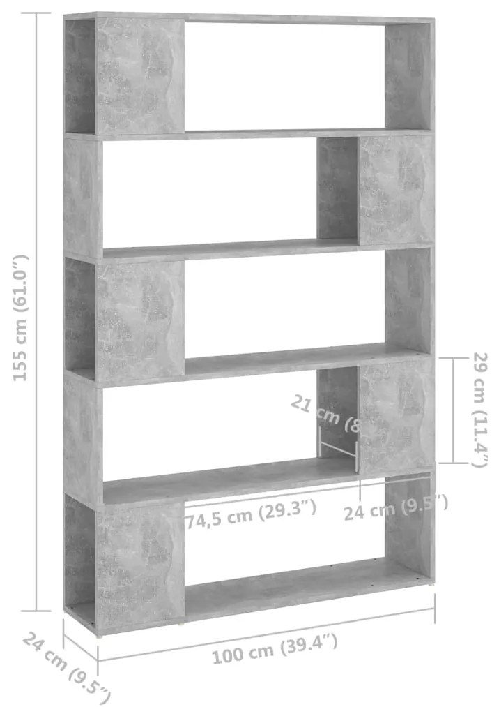 Estante/divisória derivados de madeira cinzento cimento