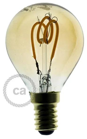 LED Golden Light Bulb - Sphere G45 Curved Spiral Filament - 3W E14 Dimmable 2000K