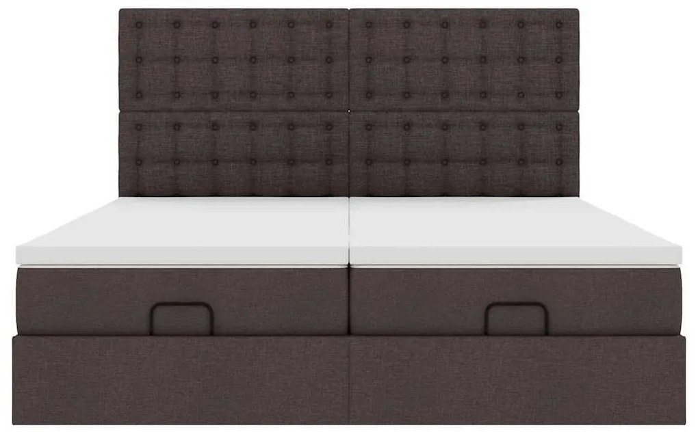Estrutura de cama otomana com colchões tecido castanho escuro