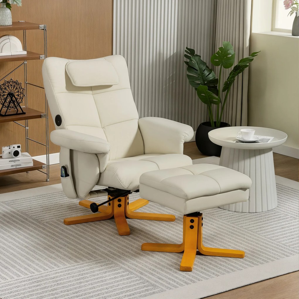 Cadeira de massagem com apoio para os pés, encosto reclinável até 135°, compartimento de arrumação, comando à distância
