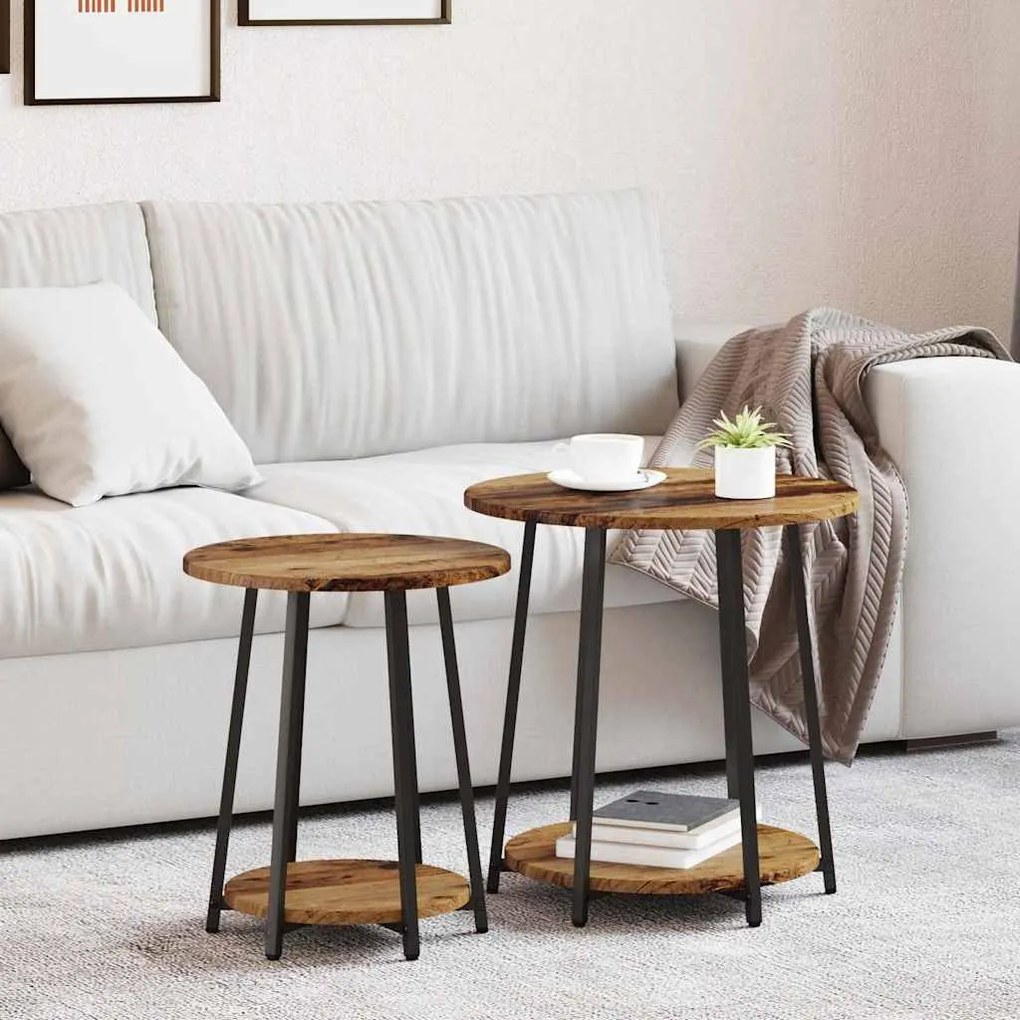 Conjunto de Mesas de Apoio 2 pcs em Madeira Velha, Madeira Engenharia
