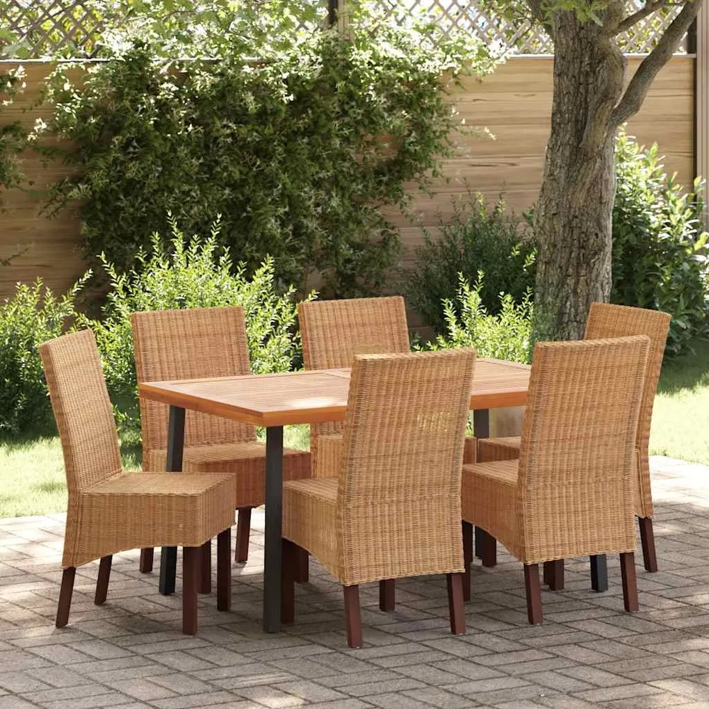 Cadeiras de jantar 6 pcs vime genuíno castanho