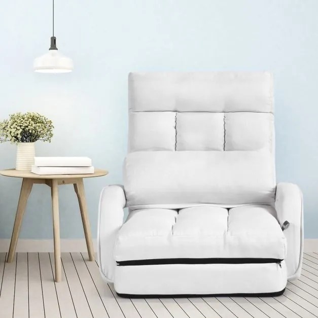 Sofá Cama de Chão individual dobrável com almofada multifuncional para quarto Sala de estar Varanda 67 x 65 x 72 cm Branco