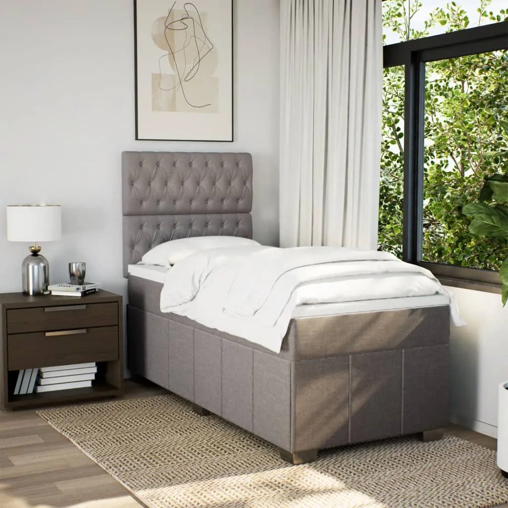 Cama com molas/colchão 90x200 cm tecido castanho-acinzentado