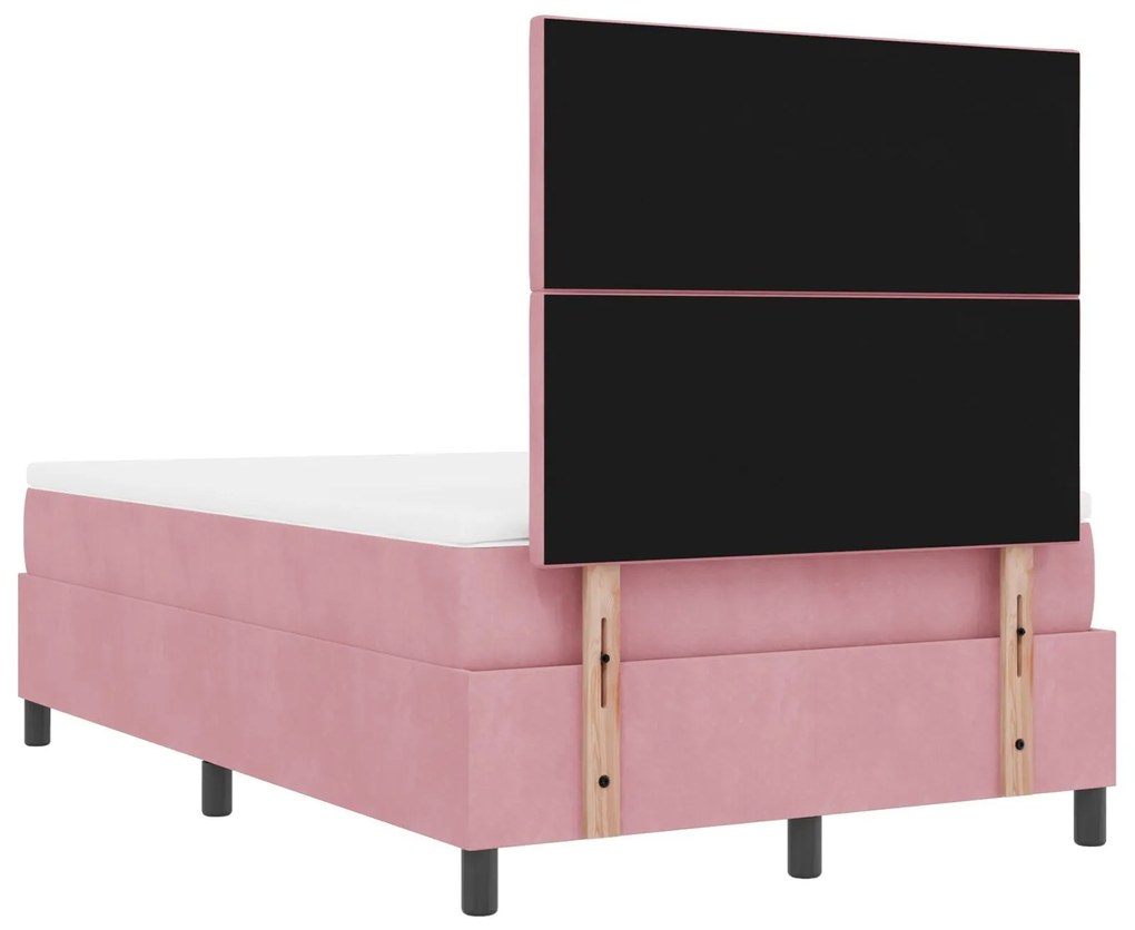 Cama Box Spring com Colchão e Banco Rosa 120x200 cm Veludo