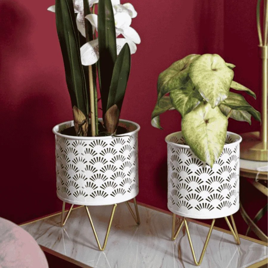 CONJUNTO DE 2 VASOS CARLY BRANCO E DOURADO Ø 16X20-13X20 CM (PLANTAS NÃO INCLUIDAS)