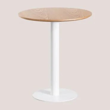 Mesa De Bar Redonda Em Mdf Xiren Castanho Madeira Natural - Branco & Ø70 Cm - Sklum