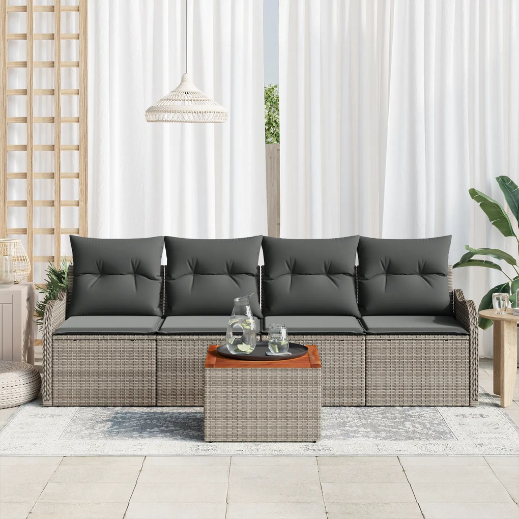 Conjunto de Sofá de Jardim vidaXL 5 Peças com Almofadas Cinza Rattan P