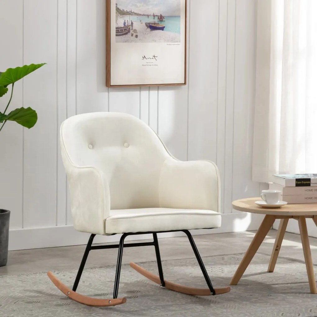 vidaXL Cadeira de baloiço veludo branco nata