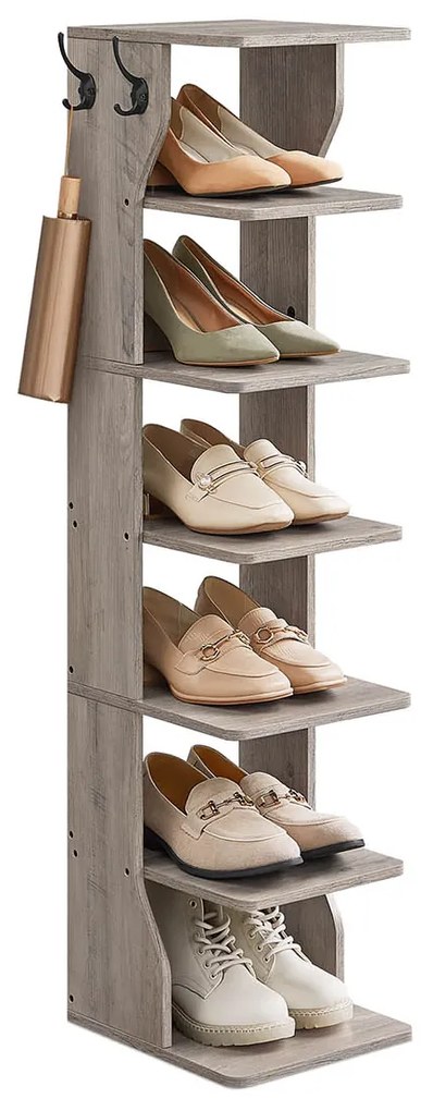 Sapateira estreita para sapatos com 7 níveis 30 x 26,4 x 110,4 cm em cinza mesclado