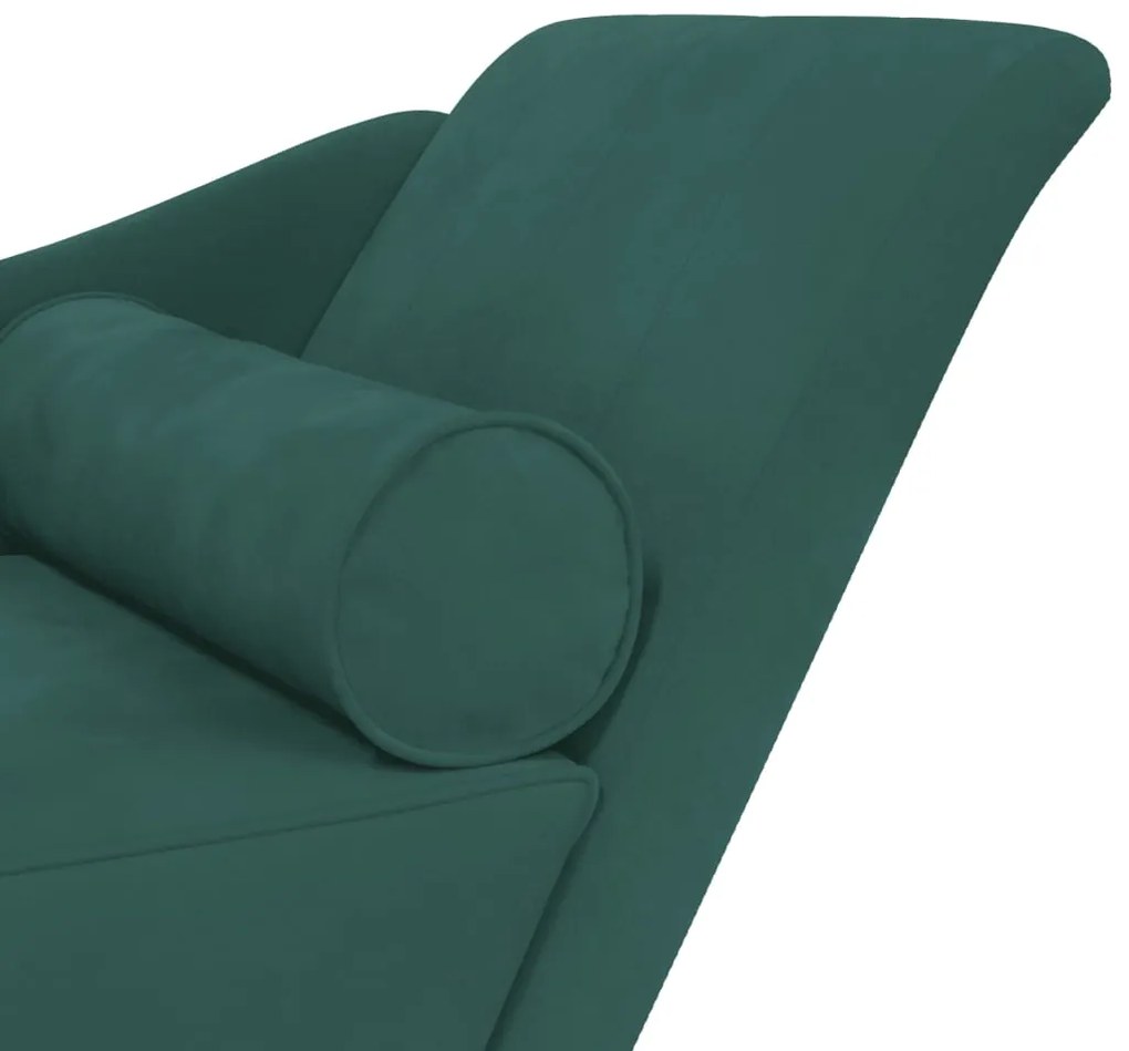 Chaise longue com almofadões veludo verde-escuro