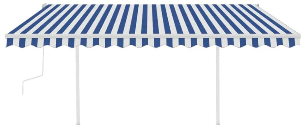 Toldo retrátil manual com luzes LED 4,5x3 m azul e branco