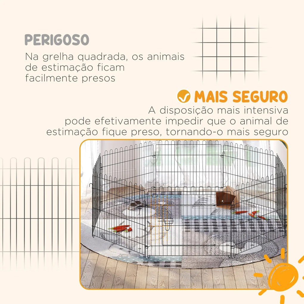 Parque para Animais de Estimação com 8 Paineis 71x61cm Dobrável Cerca para Animais de Estimação com Porta com Trava para Jardim Pátio Exterior Preto