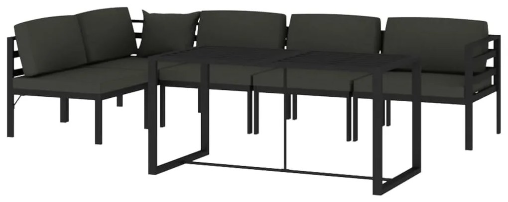 6 pcs conjunto lounge jardim com almofadões alumínio antracite