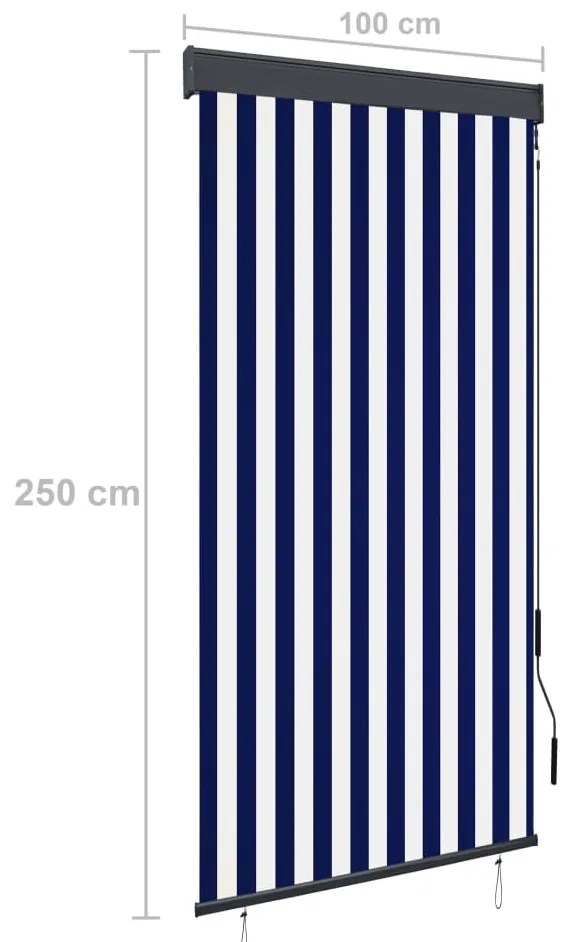 Estore de rolo para exterior 100x250 cm azul e branco
