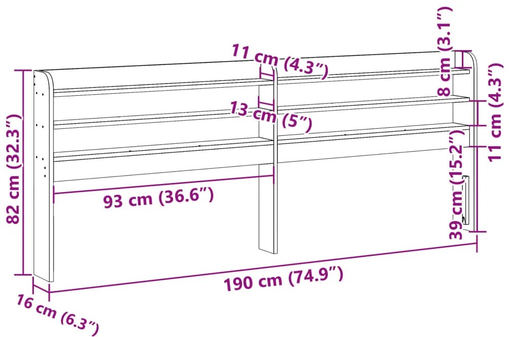Cabeceira com prateleiras 180 cm pinho maciço castanho-mel