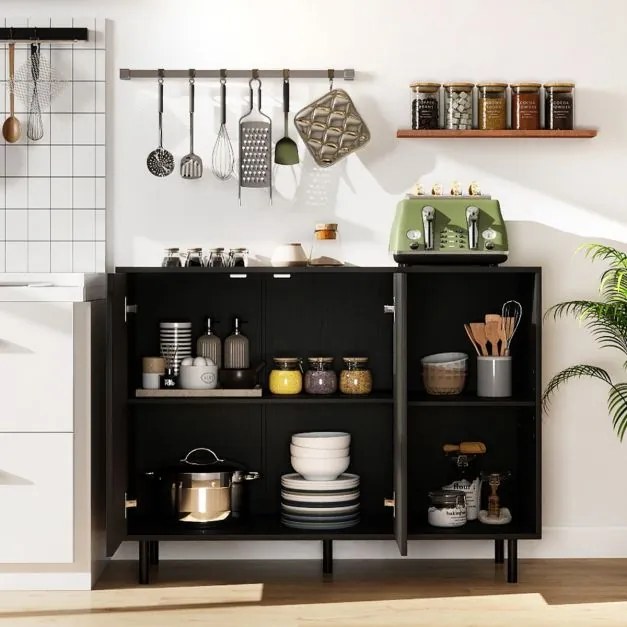 Aparador, Armário moderno para cozinha 106 x 38 x 80 cm com 2 portas e prateleira Preto