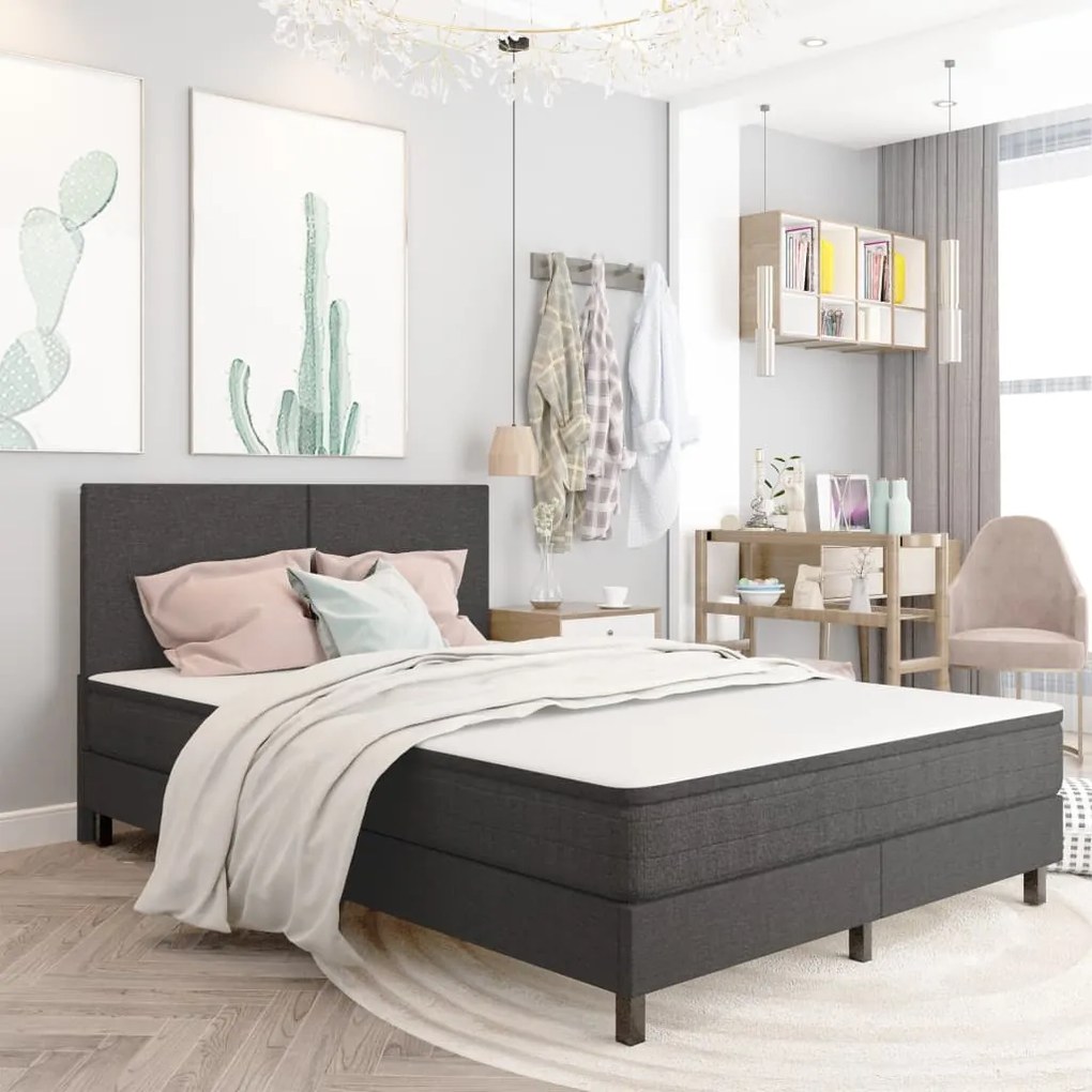 287457 vidaXL Cama boxspring 160x200 cm tecido cinzento