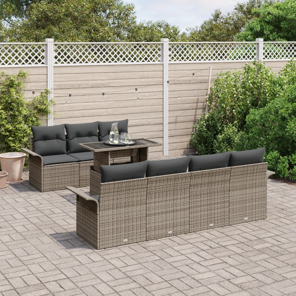 Conjunto de Sofá de Jardim vidaXL com Almofadas Cinza Rattan Polilona