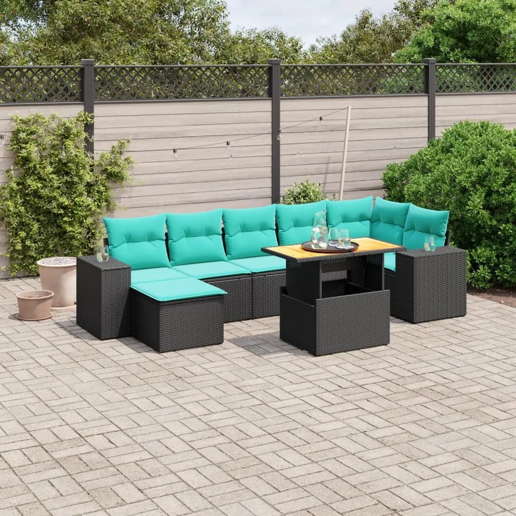 vidaXL 8 pcs conjunto de sofás p/ jardim c/ almofadões vime PE preto