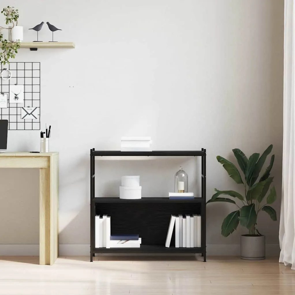 Estante de Livros vidaXL Carvalho Preto 80x30x78,5 cm Madeira Engenhei