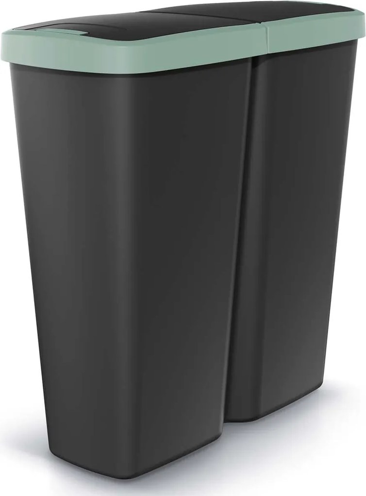 Caixote do lixo com 2 compartimentos 50 L, 55 x 25 x 57 cm Preto + Verde