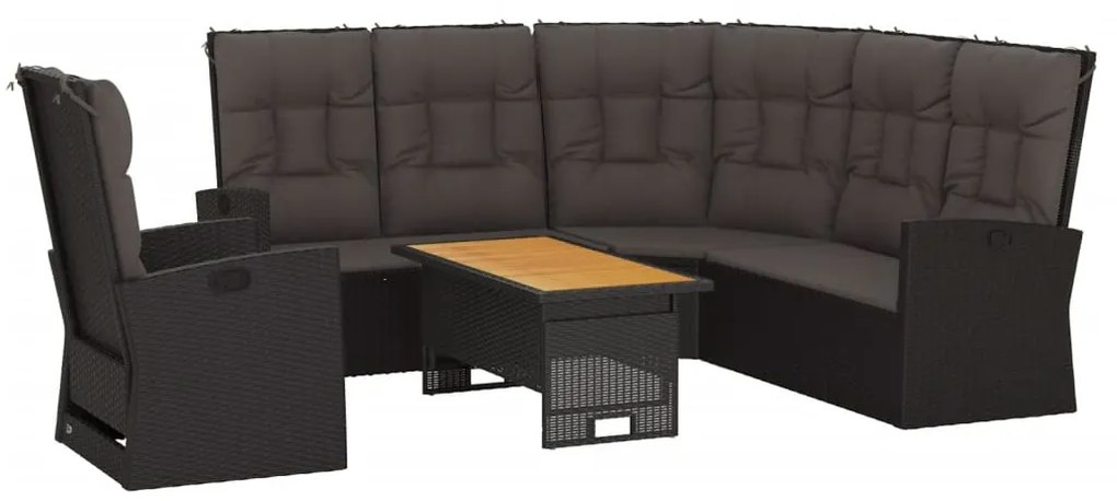 3 pcs conjunto lounge de jardim c/ almofadões vime PE preto